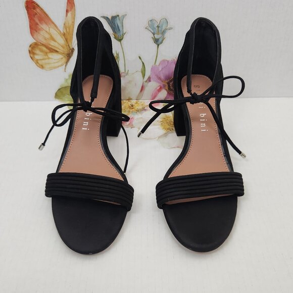 Gianni Bini Size 10 Ankle Tie Block Heel Black Suede Rhiaann Women's Sandals - Picture 2 of 12